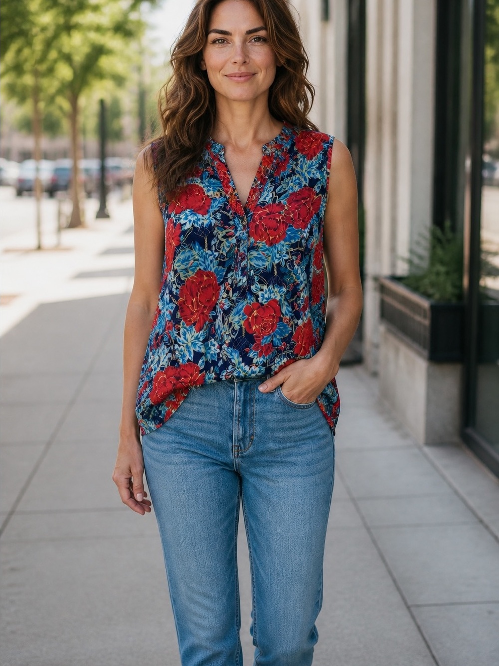 ROSE‎ & RHYME Women's Sleeveless Floral Blouse SZ-XL 100% RAYON